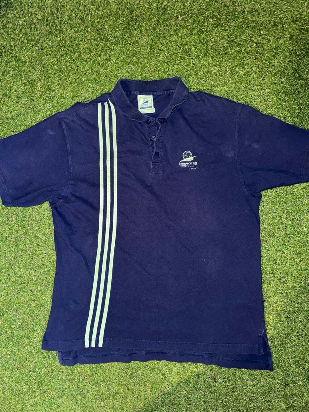 Adidas France 98 World Cup Polo Shirt Navy Blue Cotton
